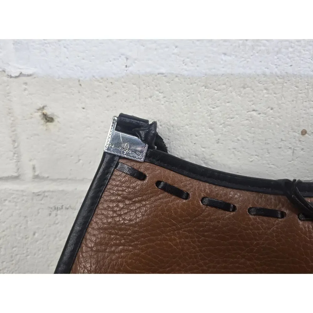 Brighton Two Tone Brown Black Leather Hobo Style Shoulder Bag Purse